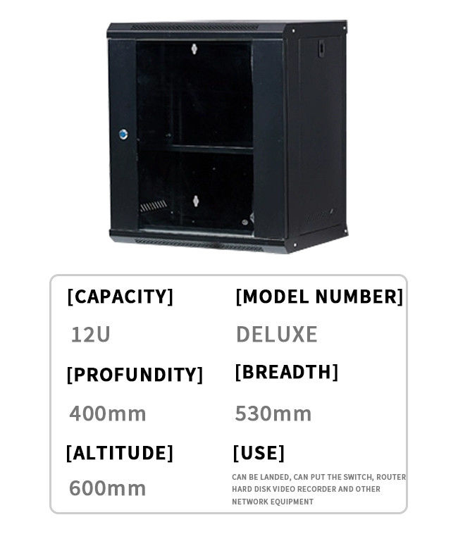12U Armoire de réseau montée sur le mur, structure à 4 poteaux