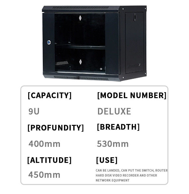 Serveur réseau 9U Cabinet Rack Enclosure porte en plexiglas verrouillage 400 mm de profondeur, mur monté